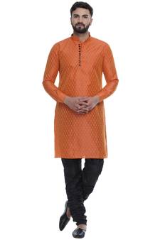 Orange Brasso Jacquard Men Kurtas