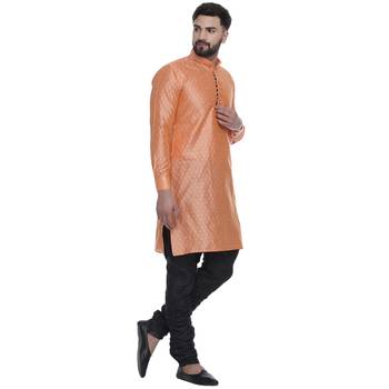 Orange Brasso Jacquard Men Kurtas 2