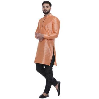 Orange Brasso Jacquard Men Kurtas 3