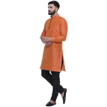 Orange Brasso Jacquard Men Kurtas 2