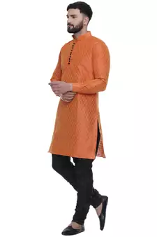 Orange Brasso Jacquard Men Kurtas