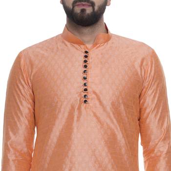 Orange Brasso Jacquard Men Kurtas 4