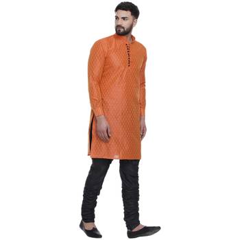 Orange Brasso Jacquard Men Kurtas 3