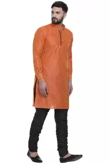Orange Brasso Jacquard Men Kurtas