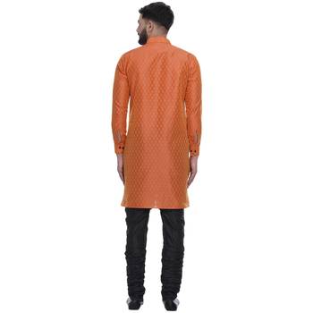 Orange Brasso Jacquard Men Kurtas 4