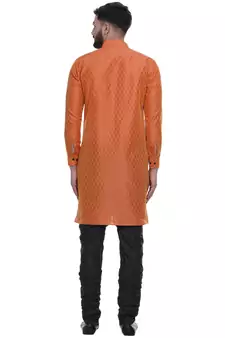 Orange Brasso Jacquard Men Kurtas