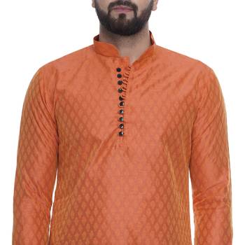 Orange Brasso Jacquard Men Kurtas 5