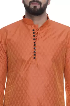Orange Brasso Jacquard Men Kurtas