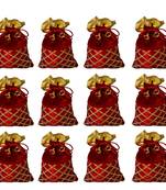 Potli Pouch Combo with Criss-Cross Gota Strips Maroon Color Silk and Velvet Fabric (Pack of 12)