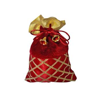 Potli Pouch Combo with Criss-Cross Gota Strips Maroon Color Silk and Velvet Fabric (Pack of 12) 2