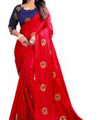 Red embroidered silk saree with blouse