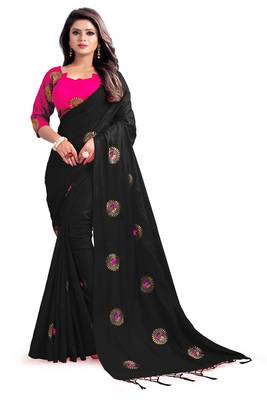 Black embroidered silk saree with blouse 1