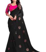 Black embroidered silk saree with blouse