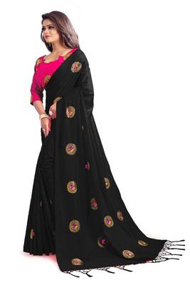 Black embroidered silk saree with blouse 2