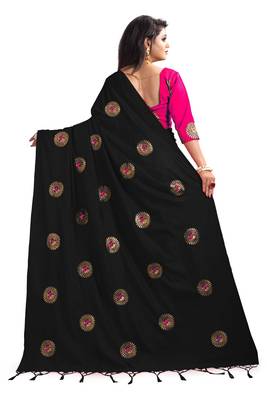 Black embroidered silk saree with blouse 3