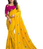 Yellow embroidered silk saree with blouse