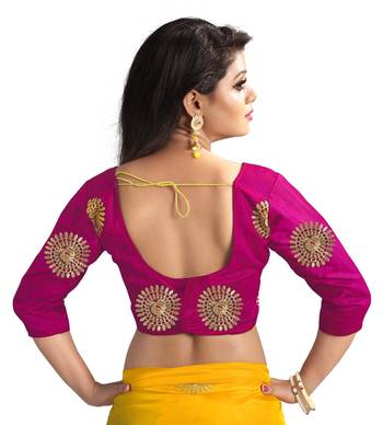 Yellow embroidered silk saree with blouse 5