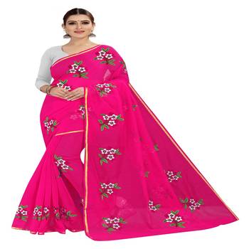 Pink embroidered chanderi silk saree with blouse 1