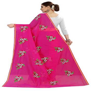 Pink embroidered chanderi silk saree with blouse 3