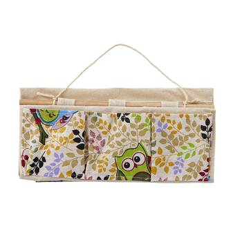 Shree Shyam Products Owl Print Over The Door Organizer Hanging Storage Bag Case 8 Pockets With Wooden String 1