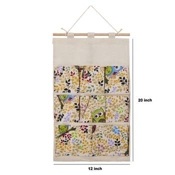 Shree Shyam Products Owl Print Over The Door Organizer Hanging Storage Bag Case 8 Pockets With Wooden String 3
