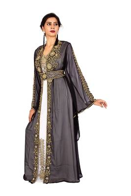 Black embroidered georgette islamic-kaftans 3