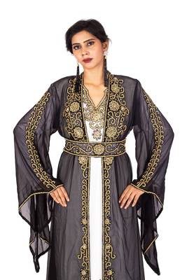 Black embroidered georgette islamic-kaftans 4