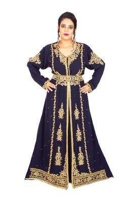 Navy-blue embroidered georgette islamic-kaftans 1
