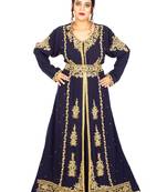 Navy-blue embroidered georgette islamic-kaftans