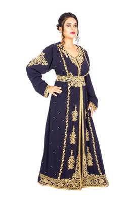 Navy-blue embroidered georgette islamic-kaftans 2