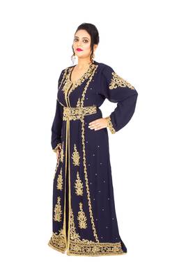 Navy-blue embroidered georgette islamic-kaftans 3