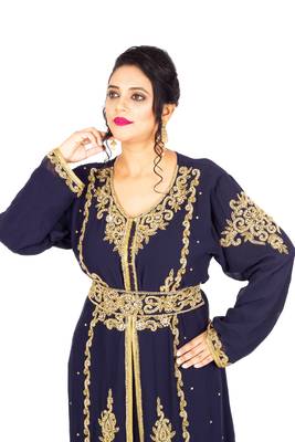 Navy-blue embroidered georgette islamic-kaftans 4