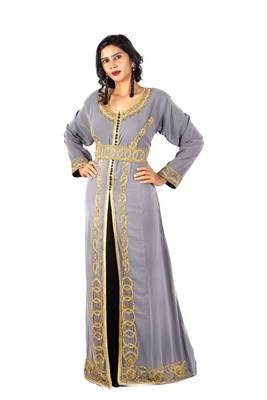 Grey embroidered georgette islamic-kaftans 1