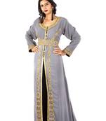 Grey embroidered georgette islamic-kaftans