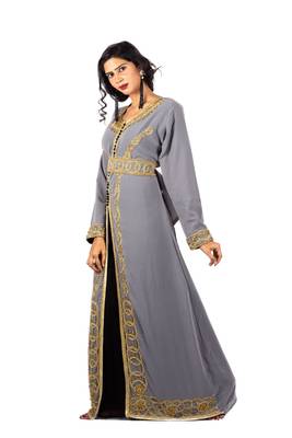 Grey embroidered georgette islamic-kaftans 2
