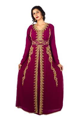 Wine embroidered georgette islamic-kaftans 1