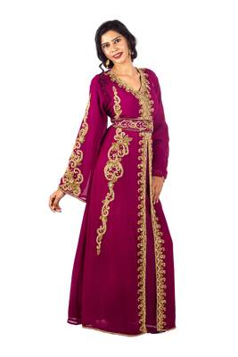 Wine embroidered georgette islamic-kaftans 2