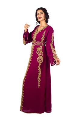 Wine embroidered georgette islamic-kaftans 3
