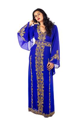 Royal-blue embroidered georgette islamic-kaftans 1