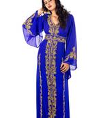 Royal-blue embroidered georgette islamic-kaftans