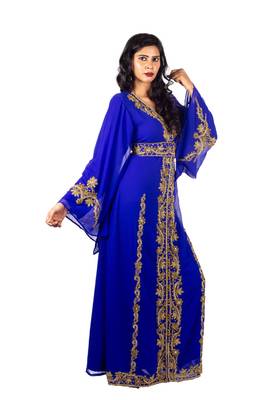Royal-blue embroidered georgette islamic-kaftans 2