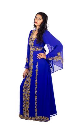Royal-blue embroidered georgette islamic-kaftans 3