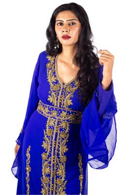 Royal-blue embroidered georgette islamic-kaftans 4