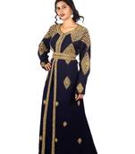 Navy-blue embroidered georgette islamic-kaftans