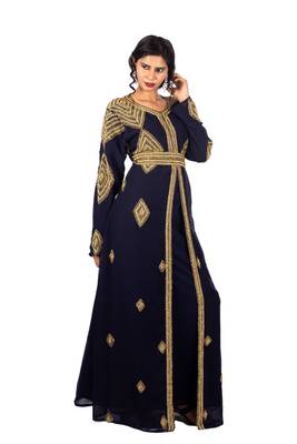 Navy-blue embroidered georgette islamic-kaftans 2