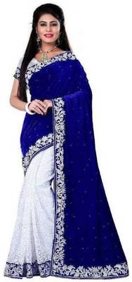 Blue Woven Velvet Saree With Blouse 1