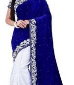 Blue Woven Velvet Saree With Blouse