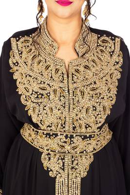 Black embroidered georgette islamic-kaftans 4