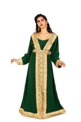 Dark-green embroidered georgette islamic-kaftans 1