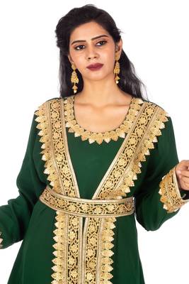 Dark-green embroidered georgette islamic-kaftans 3